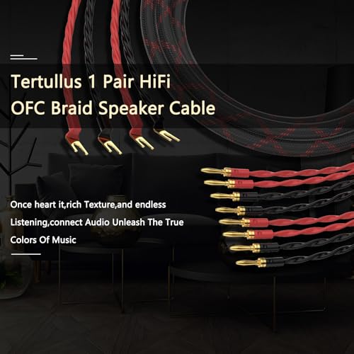 Tertullus Audiophile Biwire Speaker Cable Spade to Banana Plug, 1 Pair HiFi Speaker Cable High-Fidelity Sound Cables with 4 Spade and 8 Banana Plugs (2m/6.56ft) - size: 2m/6.56ft