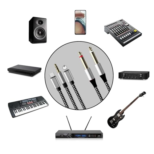6.56FT 3-in-1 i Phone to 1/4 inch Audio Cable for Amplifier, Speaker | MFi Certified USBC to Dual 1/4, 1/4 inch to USB C and A pple, USB C to 1/4 TS Audio Stereo Cable(L-ightning Compatible) - size: 6.56FT, style: TS