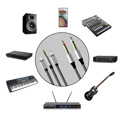 6.56FT 3-in-1 i Phone to 1/4 inch Audio Cable for Amplifier, Speaker | MFi Certified USBC to Dual 1/4, 1/4 inch to USB C and A pple, USB C to 1/4 TS Audio Stereo Cable(L-ightning Compatible) - size: 6.56FT, style: TS