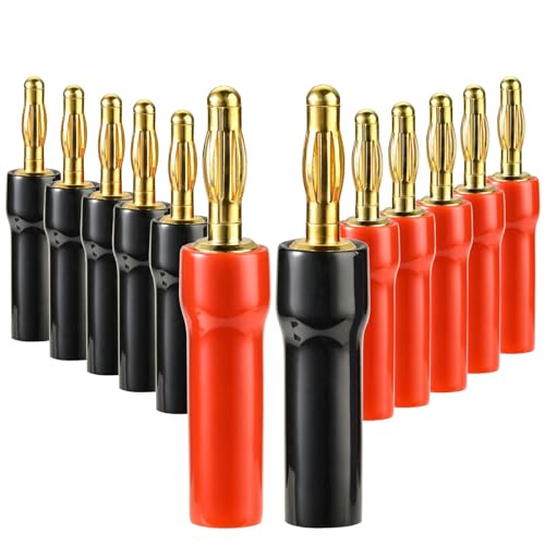 4 mm Gold Plated Open Screw Type Speaker Connector Banana Plugs,12 Count(1 Pack of 6 Pairs)