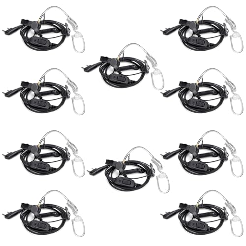 Retevis Surveillance Radio Earpiece, Coiled Cord, for H777/RT22/RT68/RT21 | Compatible with Pxton, Baofeng, Kenwood Walkie Talkie, Security, Police, Walkie Talkie Earpiece with Mic(10 Pack)