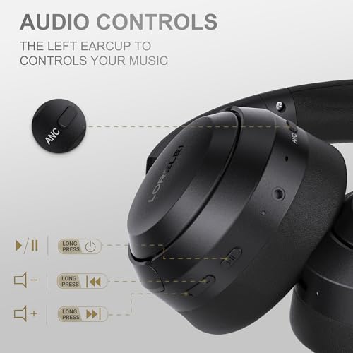 LORELEI QC60 Hybrid Active Noise Cancenlling Headphones,Wireless Over Ear Bluetooth Headsets with Microphone, 60H Playtime Foldable Lightweight, Deep Bass, Memory Earmuffs, for Travel Home Office - color: Space Black