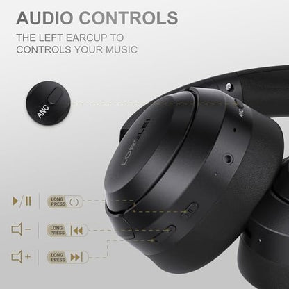 LORELEI QC60 Hybrid Active Noise Cancenlling Headphones,Wireless Over Ear Bluetooth Headsets with Microphone, 60H Playtime Foldable Lightweight, Deep Bass, Memory Earmuffs, for Travel Home Office - color: Space Black