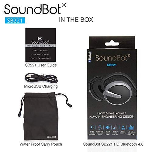 Soundbot Behind the Neck Headphones, Sweat Resistant Secure-Fit for Sports | 20-hr music streaming, 25-hr hands-free calling, built-in voice command, sleek black finish, lightweight all-day comfort fit