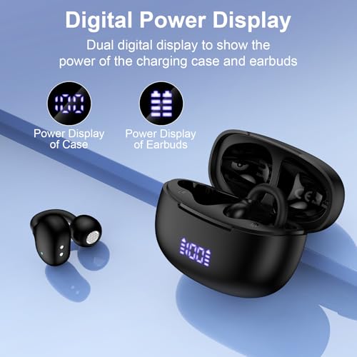 Wireless Open Ear Earbuds for Samsung Galaxy S26 Ultra S25 A17 A16 with Mic | Bluetooth 5.4 Headphones Noise Cancelling Clip-On Earbuds with LED Display IPX7 Waterproof in Ear Earphones for Sport Workout