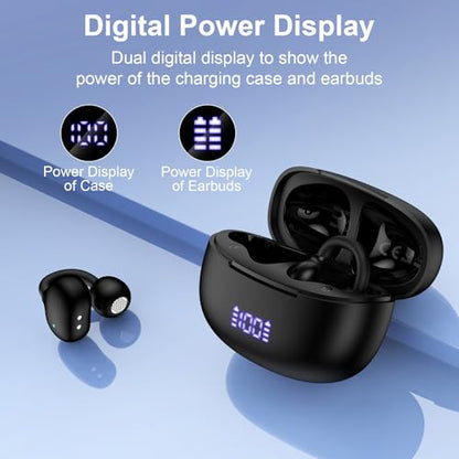 Wireless Open Ear Earbuds for Samsung Galaxy S26 Ultra S25 A17 A16 with Mic | Bluetooth 5.4 Headphones Noise Cancelling Clip-On Earbuds with LED Display IPX7 Waterproof in Ear Earphones for Sport Workout