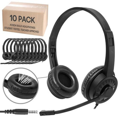 10 Pack Bulk Headphones with Microphone for School Classroom Office, Noise Canceling Wired Computer Headphones with Rotating Mic for Meetings, Chat, Works for Laptop PC - size: 10 Pack-A