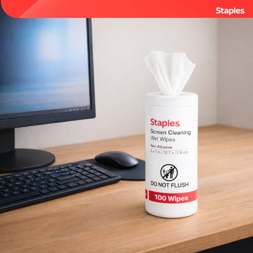Staples Screen Cleaning Wipes, 100 Per Tub, 2-Pack | Safe for monitors, laptops, and electronics. Removes dust, smudges, and grime. - size: 100 Count (Pack of 2)