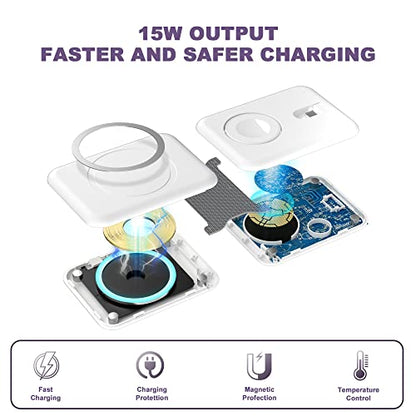 3 in 1 Wireless Charger, Foldable Magnetic Charging Station, Fast Travel Wireless Charging Pad for Multiple Apple Devices - color: White