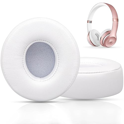 Replacement Ear Pads for Beats Solo 3, Ear Cushions for Beats Solo 2 & Solo 3 Wireless/Wired Headphones, Not Fit Beats Studio On-Ear Headphone with Stronger Adhesive, Thicker Memory Foam(White) | Solo3 Protein Leather Cushions with Stronger Adhesive Thick