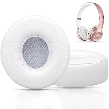 Replacement Ear Pads for Beats Solo 3, Ear Cushions for Beats Solo 2 & Solo 3 Wireless/Wired Headphones, Not Fit Beats Studio On-Ear Headphone with Stronger Adhesive, Thicker Memory Foam(White) | Solo3 Protein Leather Cushions with Stronger Adhesive Thick