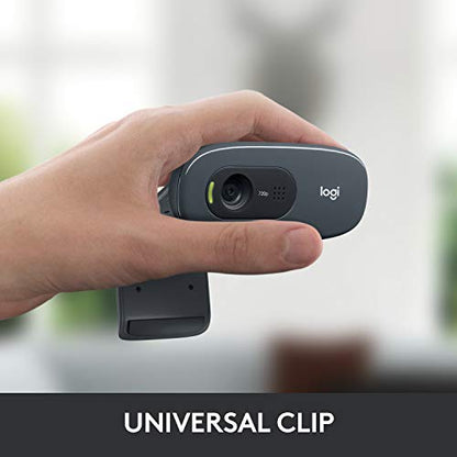 Logitech C270 720p 웹캠 플러그 앤 플레이 와이드 스크린 화상 통화 - 블랙 | 자동 조명 보정, 소음 감소 마이크, 줌, 마이크로소프트, 팀, 스카이프, 닌텐도 스위치 2 새로운 GameChat 모드, PC Mac 호환 - color: 블랙., size: 1개입, style: 720p