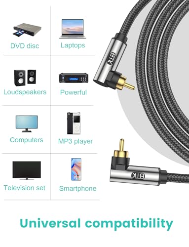 EMK 90 Degree Subwoofer Cable,RCA Male to Male Digital Coaxial Audio Cable for Television, DVD Player, Gaming Console, Projector, Speaker (90 Degree to 90 Degree, 3FT/1M) - size: 3 ft, style: 90 Degree to 90 Degree