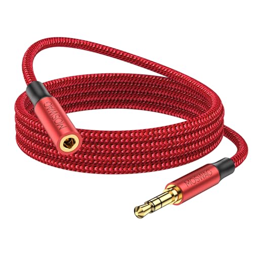 MOSWAG 10FT 3.5mm Extension Cable Audio Male to Female Stereo Extension | Nylon Braided Cord Compatible for Home/Car Stereos Smartphones Headphones Tablets Media Players and More - color: Red, size: 10FT/3Meter