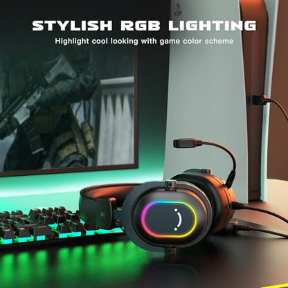 FIFINE AmpliGame H6 Wired USB Gaming Headset with Dynamic RGB, 3 EQ Modes | 50mm drivers, Pinpoint 7.1 Surround, Durable Protain Leather, Detachable Mic, USB Control Box, Compatible with PC, PS4/5, Mac - color: Black