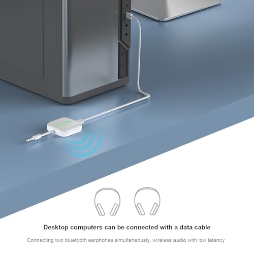 Bluetooth 5.3 Transmitter, Audio Adapter AptX Adaptive/Low Latency | Dual Link , Works with 3.5mm Aux Jacks on Airplanes, Gym Equipment, TVs, Tablets