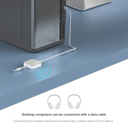Bluetooth 5.3 Transmitter, Audio Adapter AptX Adaptive/Low Latency | Dual Link , Works with 3.5mm Aux Jacks on Airplanes, Gym Equipment, TVs, Tablets