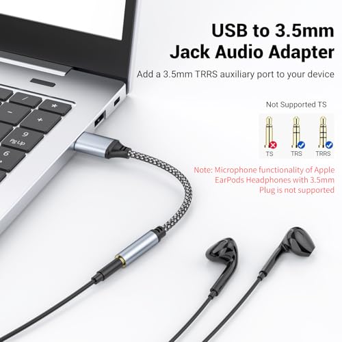USB to 3.5mm Jack Audio Adapter,39 inch USB to Audio Aux Cable | External Stereo Sound Card,3.5mm TRRS Female Headset for PS4/PS5/Headphone/Mac/Linux/Laptop/Desktops/Docking Station - size: 1Pack 39 inch