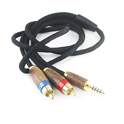 NewFantasia 4.4MM Balanced Male to 2 RCA Male Audio Adapter Cord 4.4mm to 2 RCA Balanced Cable Walnut Wood Shell 1.5m/4.9ft