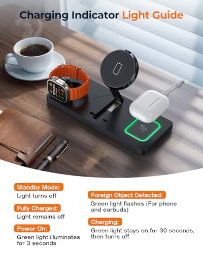 Foldable 3-in-1 Wireless Charging Station for Apple Magsafe Charger Stand, Travel-Friendly Fast Magnetic Wireless Charger Station for iPhone 17/16/15/14/13/12, Apple Watch & AirPods Series, Black | Travel-Friendly Fast Magnetic Wireless Charger Station fo