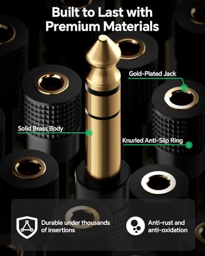 VCELINK Gold-Plated 6.35mm to 3.5mm Audio Adapter, Professional Audio Gear | 2 Pack For Headphones, Guitar, Mixer, Amp, Keyboard