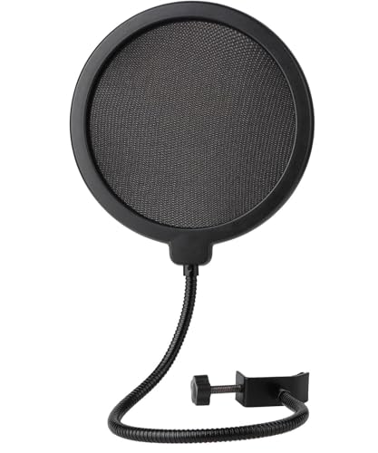 Professional Mic Windscreen Pop Filter For Microphone,Dual Layered Wind Pop Screen With A Flexible 360 Degree Gooseneck Clip Stabilizing Arm,Compatible with Blue Yeti and any Other Microphone