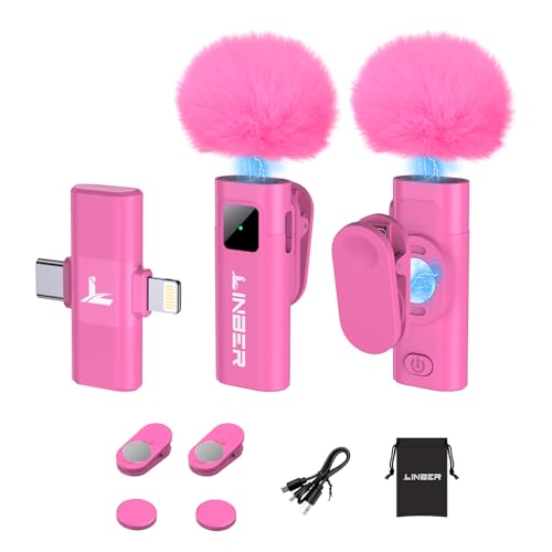 Pink Wireless Lavalier Microphone for iPhone, Noise Cancelling - color: Pink, style: A3 (2TX+1RX)