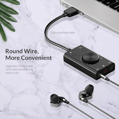 External USB Sound Card, Stereo Mic Speaker Headset Audio Adapter with Mute Volume Switch Adjustment