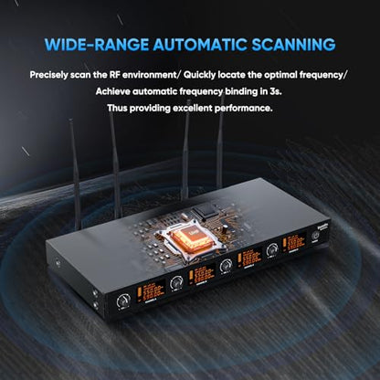 Wireless Microphone System, 4 Channels UHF Metal Cordless Handheld Wireless Mics Set - Adjustable Frequencies, Auto Scan, 165ft Range for Karaoke Singing Meeting Church Wedding (BLM404) - size: BLM404