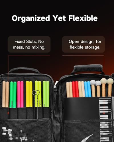 Donner Drumstick Backpack Bag, Large Capacity Padded Double Shoulder Straps for all Drum Accessories, Holds up to 12 Pairs of Drumsticks