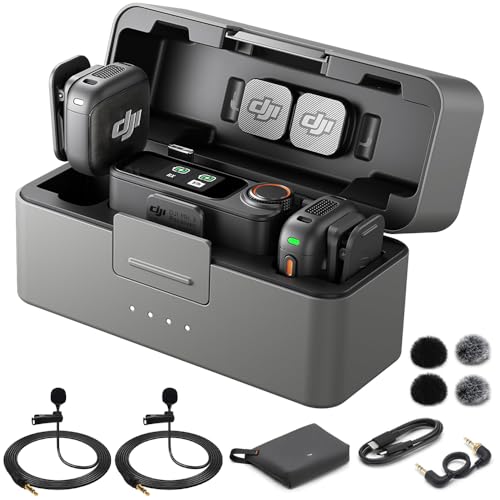 DJI Mic 3 (2 TX + 1 RX + Charging Case) Advanced Mini Wireless Microphone CP.RN.00000480.01 Bundle with 2X Deco Essentials 3.5mm Computer Clip-On Mini Lapel Mic - size: DJI Mic 3 + 2X Deco Mini Mic Microphone