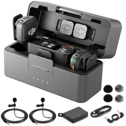 DJI Mic 3 (2 TX + 1 RX + Charging Case) Advanced Mini Wireless Microphone CP.RN.00000480.01 Bundle with 2X Deco Essentials 3.5mm Computer Clip-On Mini Lapel Mic - size: DJI Mic 3 + 2X Deco Mini Mic Microphone