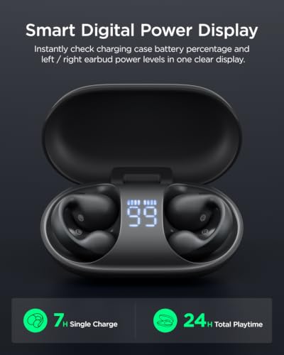 TALIX Open Ear Clip-On Wireless Bluetooth 6.0 Earbuds X7, Black | Ultra-Light 4.8g, LED Battery Display, Clear Sound, Bluetooth 6.0, Dual-Device Switching, IPX4 Sweatproof, Touch Control - color: Black