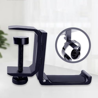 Headphone Holder with Adjustable Clamp Mount Desk Organizer Stand Foldable Hanger Anti-Slip Cushioned Pads Aviation Aluminum Construction Suitable for Office Home Use