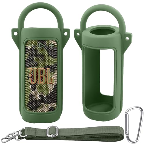 for JBL Grip Portable Waterproof Speaker Silicone Case, Army Green | Portable Travel Soft Cover with Adjustable Shoulder Strap and Carabiner, Protective Skin Case, Anti-Slip Feet - color: Army Green Case