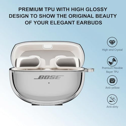 Aircawin for Bose Ultra Open Earbuds Case Clear 2024,Full Protective Shockproof Soft Transparent TPU Cover for Bose Open Ear Wireless Earbud Headphone Accessories with Carabiner and Cleaning Pen-Black - color: Clear Black
