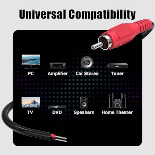 RCA to Speaker Wire, 18AWG 2 Pack RCA Male Plug Adapter to Bare Cable Open End, UIInosoo Audio Cable 1ft, Black and Red - size: 1ft