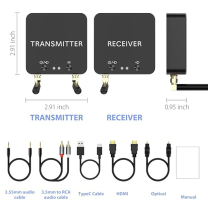 5.8GHz&5.2GHz Dual-Band Wireless Audio Transmitter Receiver with HDMI/Optical Digital(SPDIF)/RCA(3.5mm) in/Output, 160ft Long Range 0.018s Low Latency with Built-in Bluetooth 5.3 Receiver - color: GT01-SPDIF