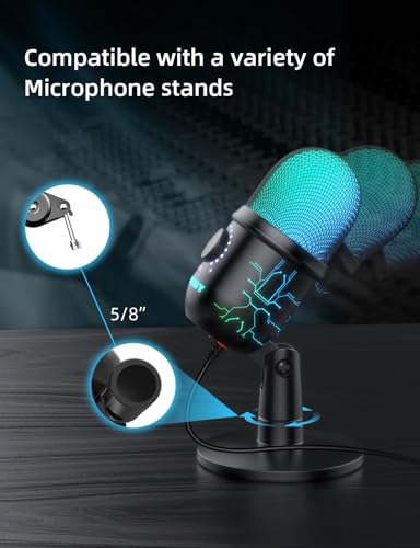 MRSDY USB Gaming Microphone for PC with Noise Reduction, Mute, Gain, RGB