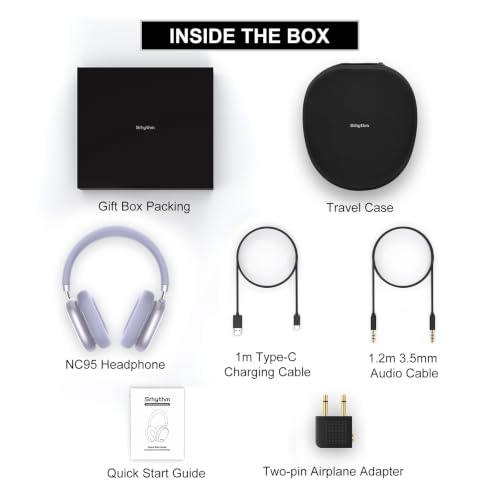 Srhythm NiceComfort 95 Adaptive Noise Cancelling Headphones Wireless | Bluetooth with Spatial Audio,Transparency,ENC,HD Sound,Low Latency for Gaming,Slim Headphones Lightweight - color: Romantic Purple