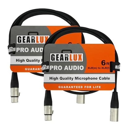 Gearlux XLR Microphone Cable, Fully Balanced, Male to Female, 6 Feet - 2 Pack - size: 6 Ft, style: 2 Pack
