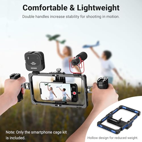 NEEWER Upgraded Phone Rig Vlogging Kit, Video Stabilizer with Dual Handle, Wireless Mic Clip Slot for TikTok YouTube, Compatible with SmallRig iPhone 17 Pro Max 16 16e 15 Galaxy S25 Ultra, PA009 - style: PA009