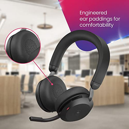 Jabra Evolve2 75 MS Wireless Headphones - Compatible with Zoom, Teams Webex, Phone Calls, 25 Hour Battery, USB-A Bluetooth Dongle for PC, Laptop, MAC, Mobile Wallet, Global Teck Gold Support Plan - color: Black, style: Evolve2 75 STEREO