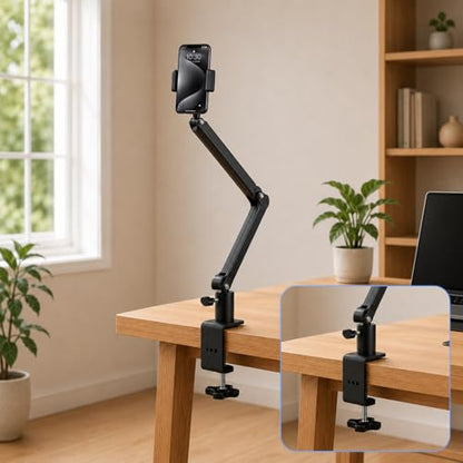 Desk Clamp for Microphone, Heavy-Duty Metal Mic Boom Arm C Clamp | 2 Way Mount 12mm Hole Table Clamp for Magnifying Light, Phone and Tablet Stand, Lamp Base, Fits Up 5.5cm Desktop Thickness - size: XZ007