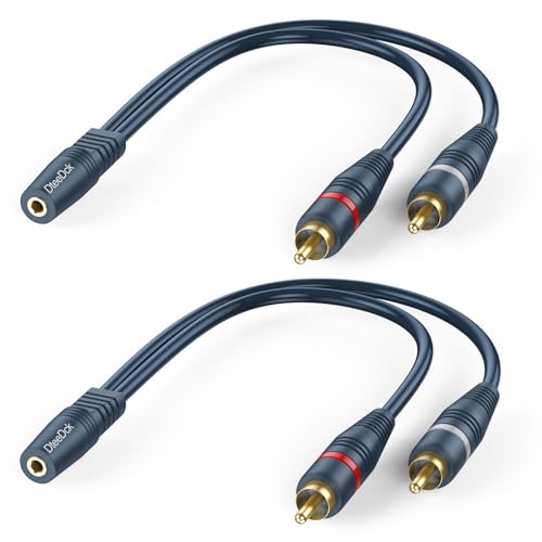 RCA to AUX Adapter 2 Pack, Female AUX 3.5 mm to Male RCA Audio Adapters, Stereo Audio 3.5mm Y Cable Converter for Smartphone Speaker MP3 Tablets TV home theater amplifiers Soundbar Car stereos-20cm