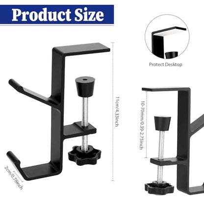 Jeffdad Metal Headphone Hook, Headphone Hanger with Double Hooks, Universal Aluminum Alloy Gaming Headphone Stand Under Desk, Non-Slip Adjustable Desk Headphone Hanger Hook