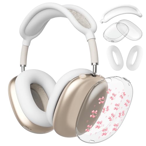 Kawaii Heart Cherry Clear Case for Airpods Max Headphones Cute Pink Bow Soft TPU Ear Cups Cover Anti-Scratch Silicone Ear Pad Protective Case Aesthetic Headband Cover for Apple Airpods Max - color: Bow cherry 27
