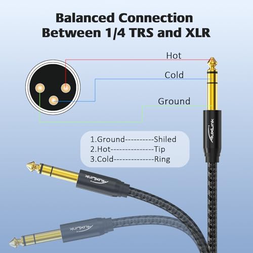 XLR Male to 1/4, TRS to 6.35mm 2Packs Gold-Plated Connectors Nylon Braided, Quarter Inch to XLR Male Cable for Speakers, Mixers, Amplifiers - 10ft - size: 10ft - 2P
