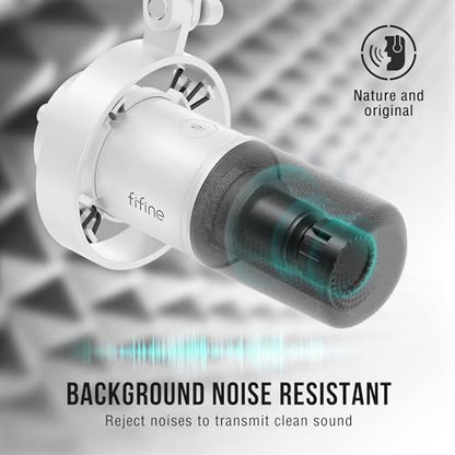 FIFINE AmpliTank K688TW Podcast XLR/USB Microphone Kit, Dynamic Vocal Mic | Studio PC Microphone with Boom Arm, Mute, Headphone Monitoring, for Recording, Streaming, Voice-Over, Online Teaching, White - size: K688T White