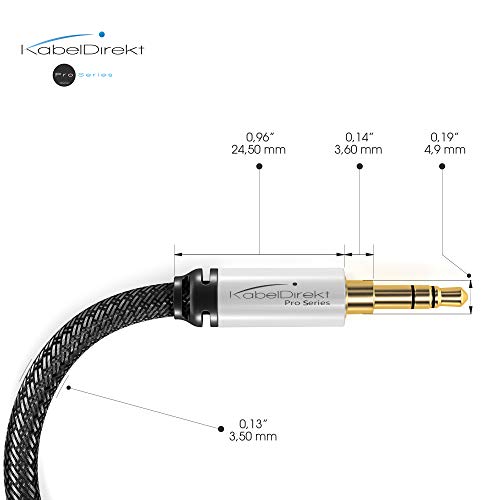 KabelDirekt – 3.5mm Aux Audio Cord – 2ft | Headphone & aux cable for iPhone/car/laptop, auxiliary cord, 3.5mm male to male, nylon - size: 2 ft, style: Braided Stereo Jack Cable